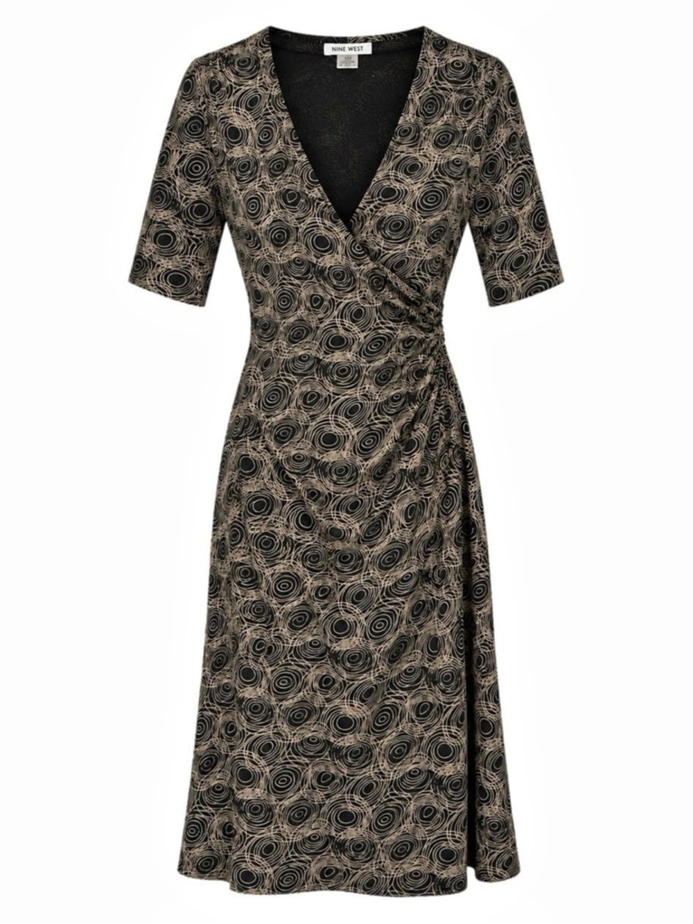 Nine West Abstract Midi Dress Black & Gold Size Medium Like New